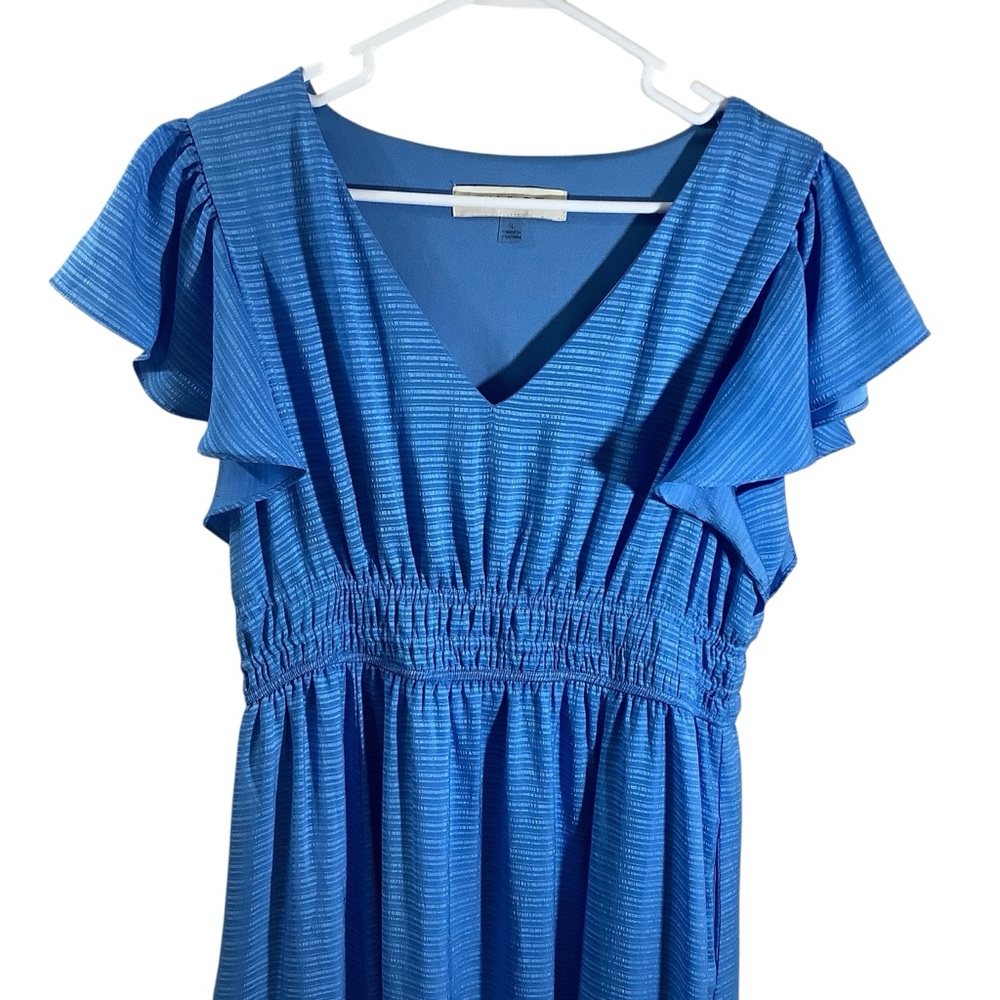 Taylor V-Neck Mock Waist Puffer Sleeves Midi Dress - Picture 2 of 10